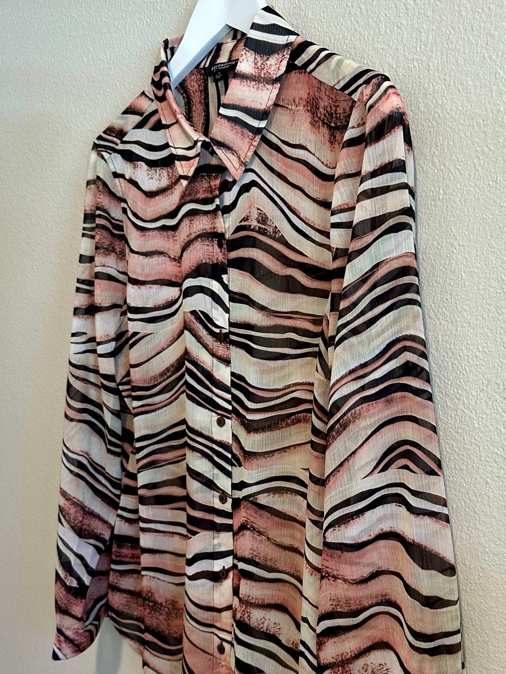 ☀️ LIVERPOOL Brown Animal-Like Stripe Sheer Blouse